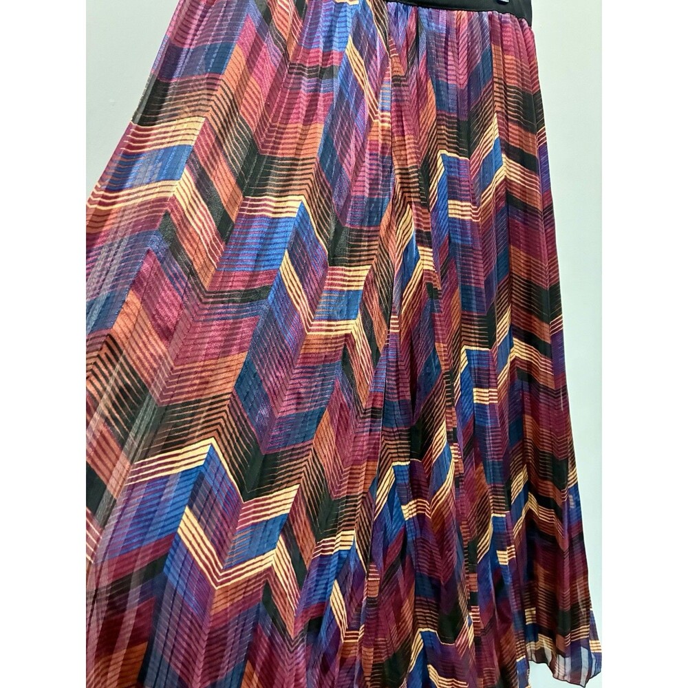 ba&sh Paolo Jewel Geometric Sun Pleated Midi Skirt Multicolor Abstract Print S